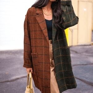 Dressed in LALA Brown and Green Plaid Coat